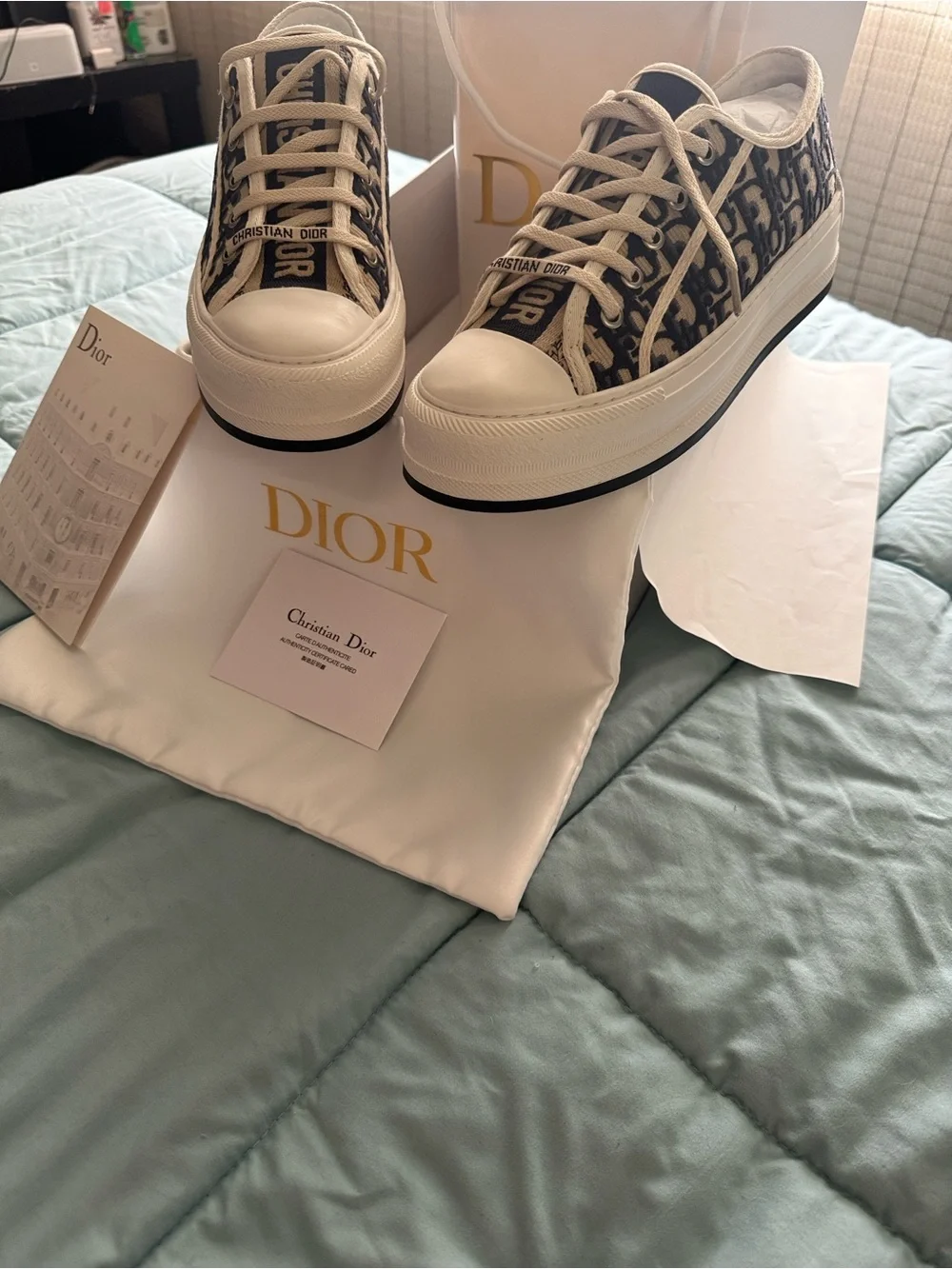 Christian Dior Oblique Canvas Low-Top Sneakers - Cream & Blue - Picture 3 of 4